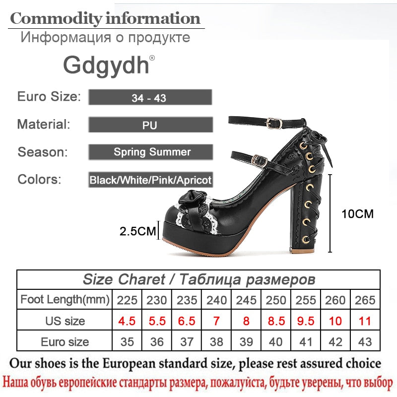 Gdgydh Hot Pink Pumps High Heels Platform Shoes For Women Lace Up Bows Black Punk Gothic Princess Shoes Autumn Large Size 43