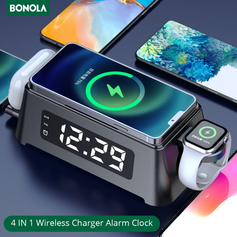 Bonola 15W Qi Wecker Wireless Charger Pad für Apple/iPhone 12 11 XS XR 8 Plus Ladegerät für Apple Watch 6 5 4/Airpods 2/Pro