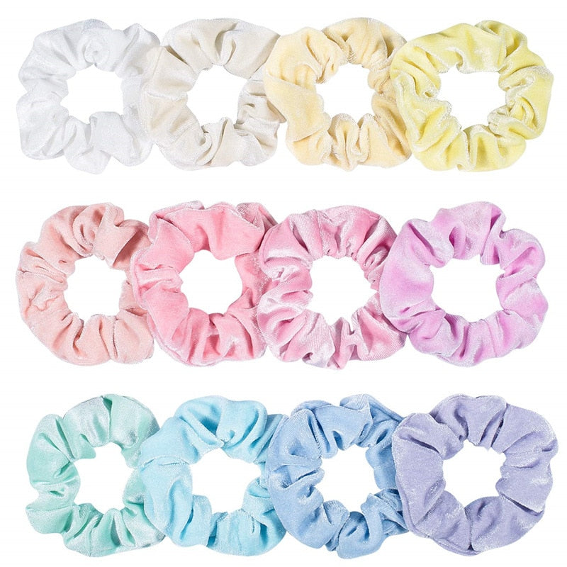 Wholesale Women Winter Velvet Scrunchie Pack 12pcs/lot Bright Pastel Color Elastic Hair tie Rope Girl Hair Schrunchy Set 2022