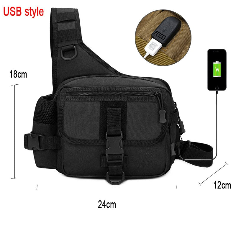 Fishing Tackle Bag Single Shoulder Crossbody Bags Waist Pack Fish Lures Gear Utility Storage Fishing Box Bag Tactical Bag XA232G