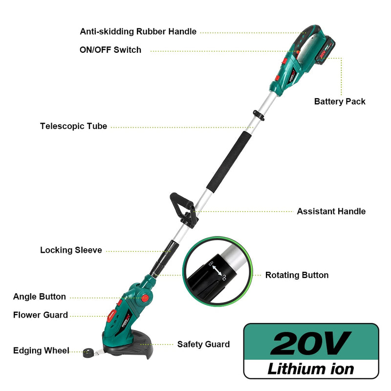 Recortadora de césped inalámbrica de 20V con bobina de grifo de batería de 2.0Ah, cortadora de césped para el hogar, recortadora de setos inalámbrica, cabezal de corte de repuesto