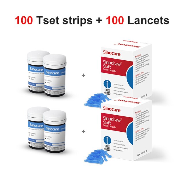 500/400/300/200/100/50PCS Sinocare Safe-Accu Blood Glucose Test Strips and Lancets for Diabetes Tester