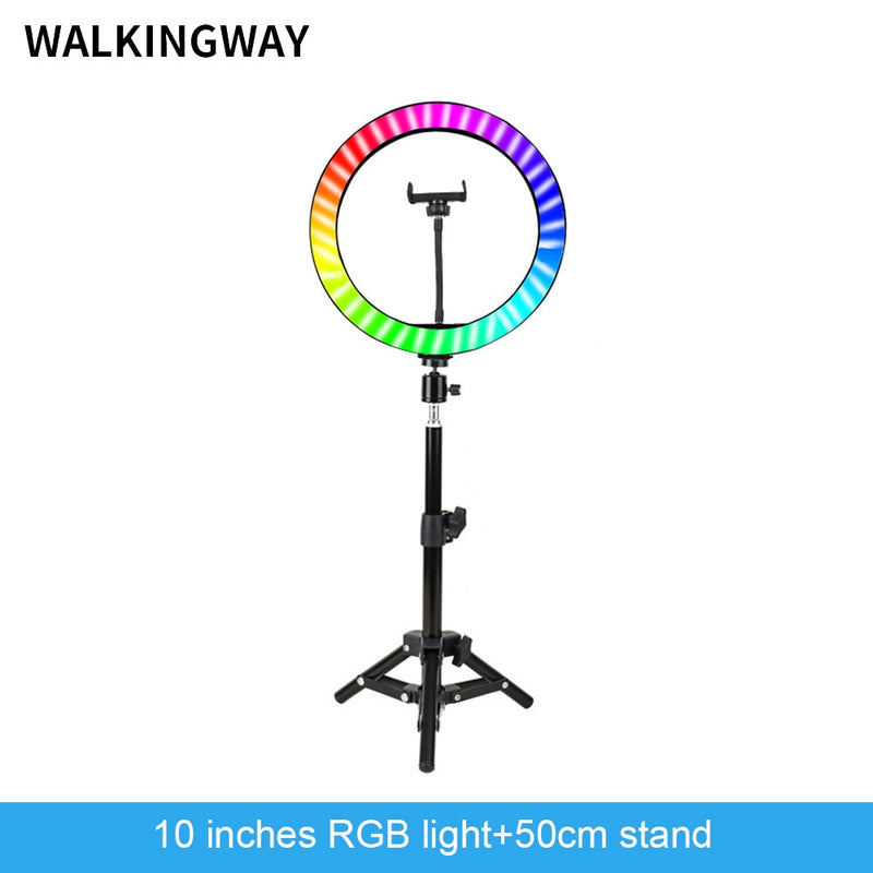 10&quot; LED ring light 26cm Photography Lighting Dimmable Selfie RGB lamp with tripod for makeup Youtube Tiktok phone camera video