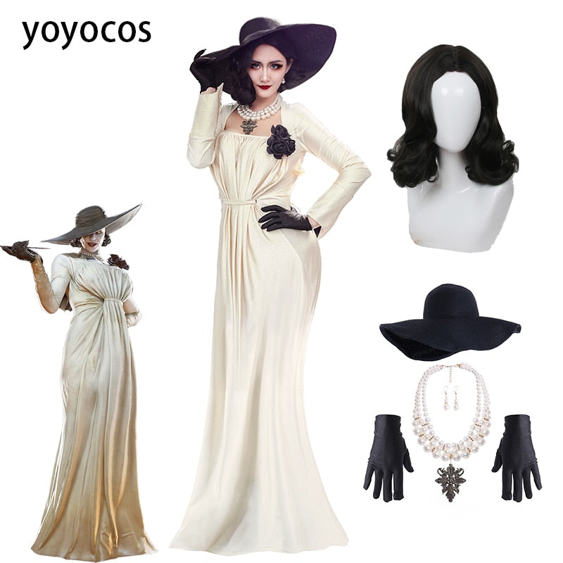 YOYOCOS Lady Dimitrescu Cosplay Kostüm Chatelain Alcina Biohazard Comtesse Sexy Cosplay Halloween Party Lady Vampire Halskette