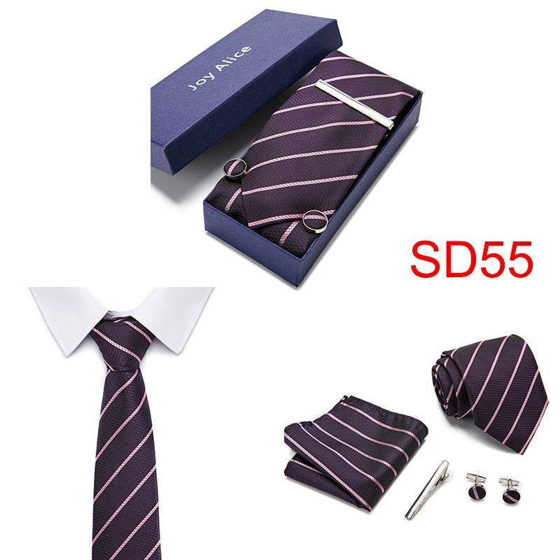 Gift Box 38 styles Tie Set Hanky Cufflinks With Gift Box Jacquard Woven Neckties Set For Men Wedding Party Lots of  accessories