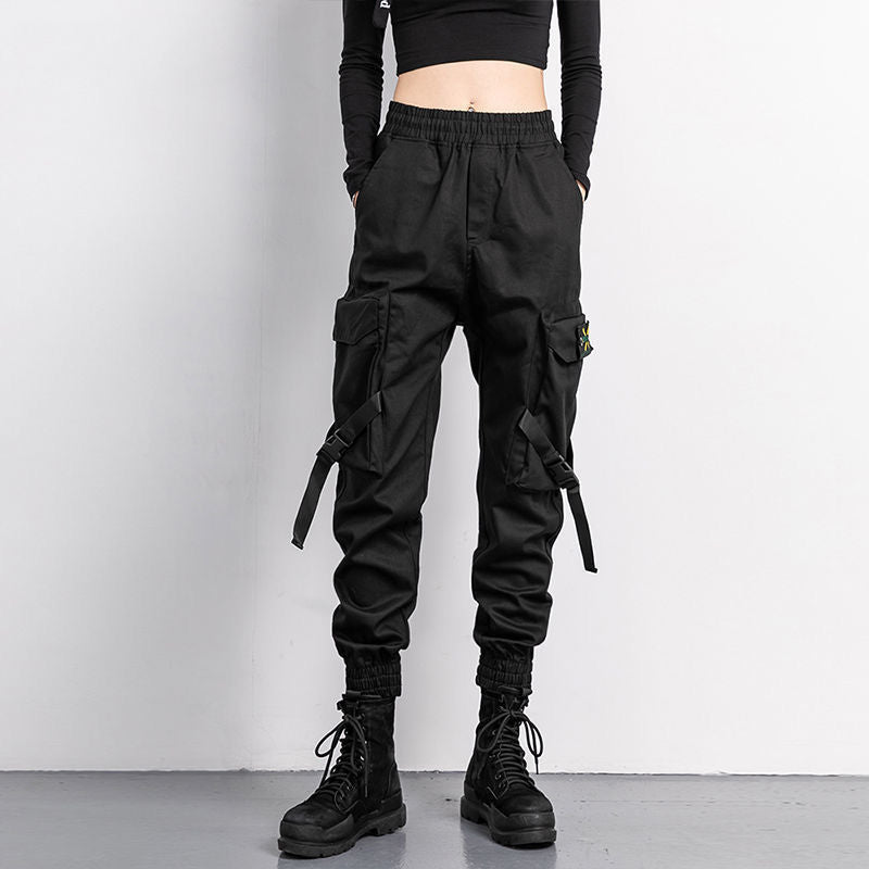 Women Elastic Waist Loose Streetwear Cargo Pants Female Fashion Ankle-length Jogging Trousers Ladies Plus Szie Casual Pants