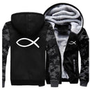 2022 Winter Mens Thick Sweatshirt Christian JESUS fish Hoodies  Brand Zipper Jacket Warm Fleece Thicken Coat Casual Streetwear