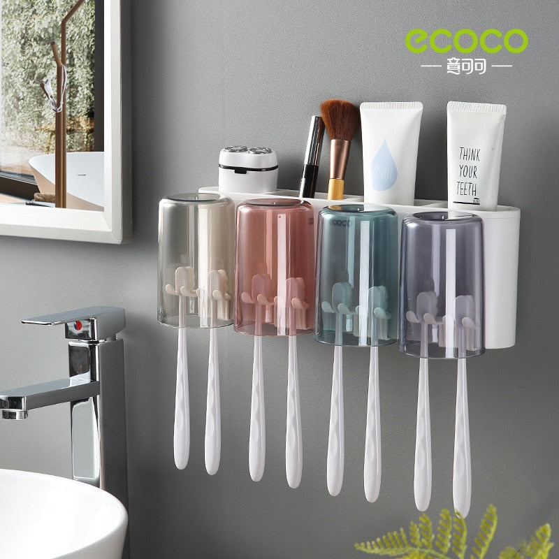 ECOCO Bathroom Toothbrush Holder Bathroom Organizer Electric Toothbrush Holder Wall Bathroom Accessories Set Home Accessories