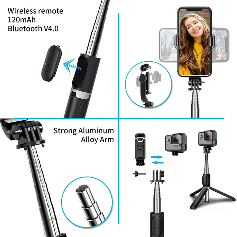 4 in 1 wireless Bluetooth selfie stick with tripod Alloy self selfiestick smartphone selfie-stick 3 phone  for iphone camera