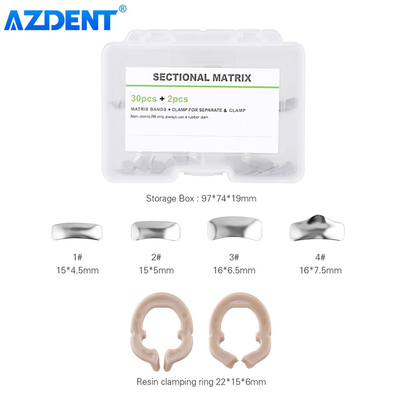 AZDENT Dental Sectional Matrix Contoured System Metal Matrices Dentistry Matrix Band Resin Clamping Seperating Ring Autoclavable