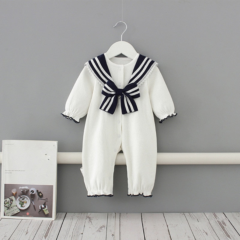 Baby Clothes New England Style Sailor Collar Baby Boys Clothes Infant Girls Rompers Jumpsuit Outfits 0-2Y