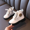 2022 Autumn/Winter Children Boots Boys Girls Leather Snow Boots Plush Fashion Waterproof Non-slip Warm Kids Boots Shoes 21-30