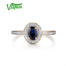 VISTOSO 14K White Gold Rings For Women Genuine Sparkling Diamond Fancy Blue Sapphire Engagement Anniversary Unique Fine Jewelry