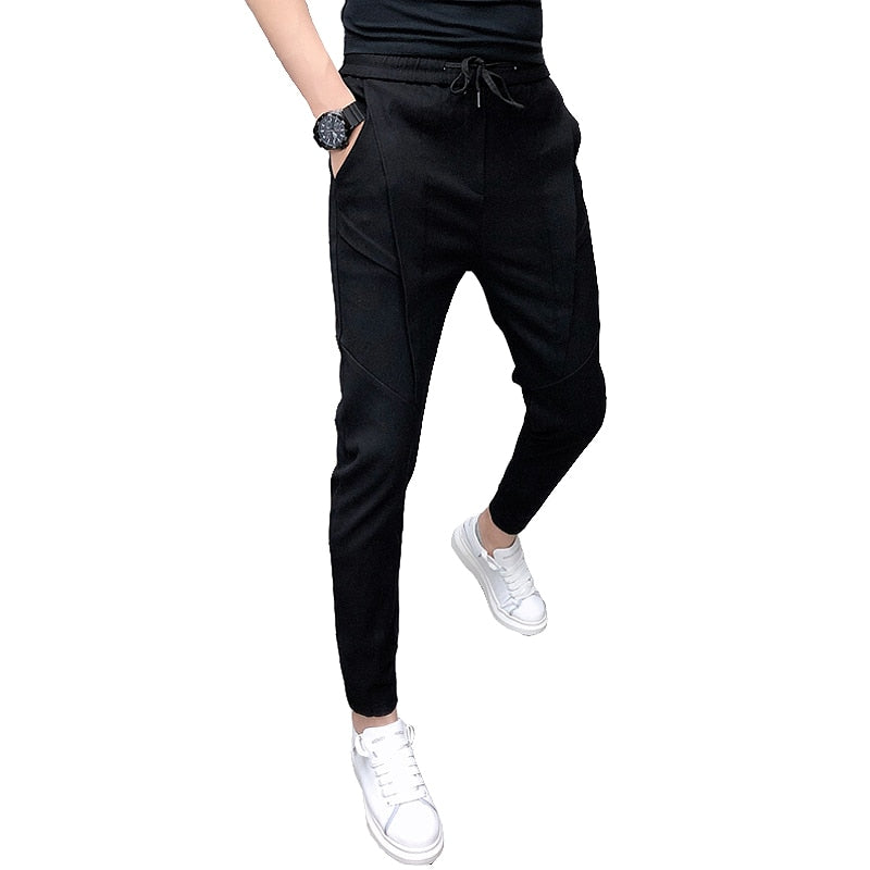 Fashion Korean Solid Joggers Men High Quality Spring Autumn Pants Men Slim Fit Drawstring Mens Casual Pants Black/Gray 36-28 Hot