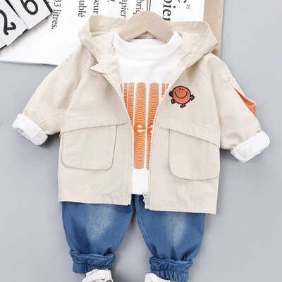 Conjunto de ropa para bebé de 3 piezas, chaqueta con cremallera para niños pequeños, camiseta y pantalones vaqueros, disfraz para niños, ropa para niños
