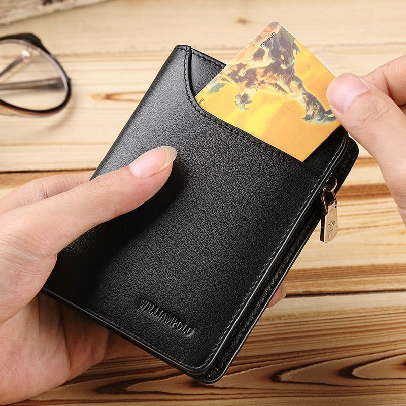 WILLIAMPOLO Coin Purses Genuine Leather Men Wallet With Card Holder Short Purse Zipper Wallets Casual Standard Wallets PL293