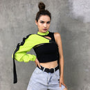 Rockmore Neon Green Reflective T Shirt Women Tshirt Harajuku One Shoulder Off Gothic Top Hip Hop Streetwear Tee Shirt Femme Fall