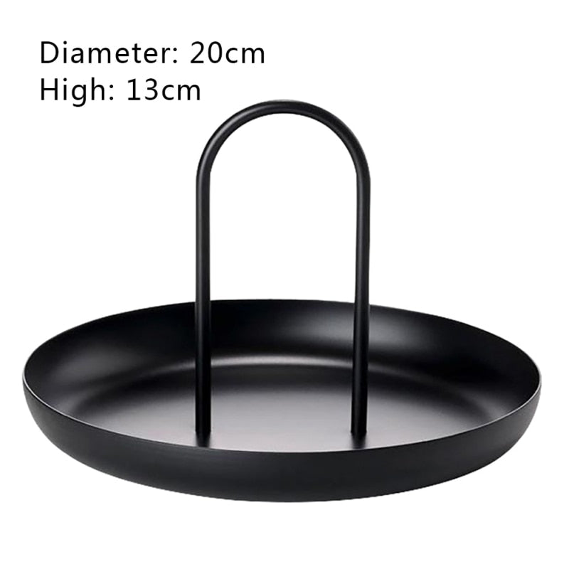 Desktop Storage Tray Nordic Plastic Round Jewelry Trays Living Room Kitchen Table Meal Snack Tray Plate with Handle Home Decor