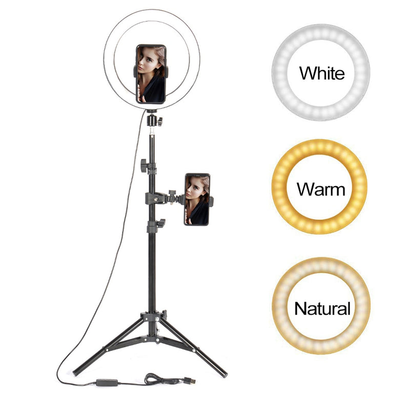 Anillo de luz LED de 10 ", anillo de iluminación para Selfie fotográfico con soporte para teléfono inteligente, Youtube, maquillaje, vídeo, estudio, trípode, anillo de luz