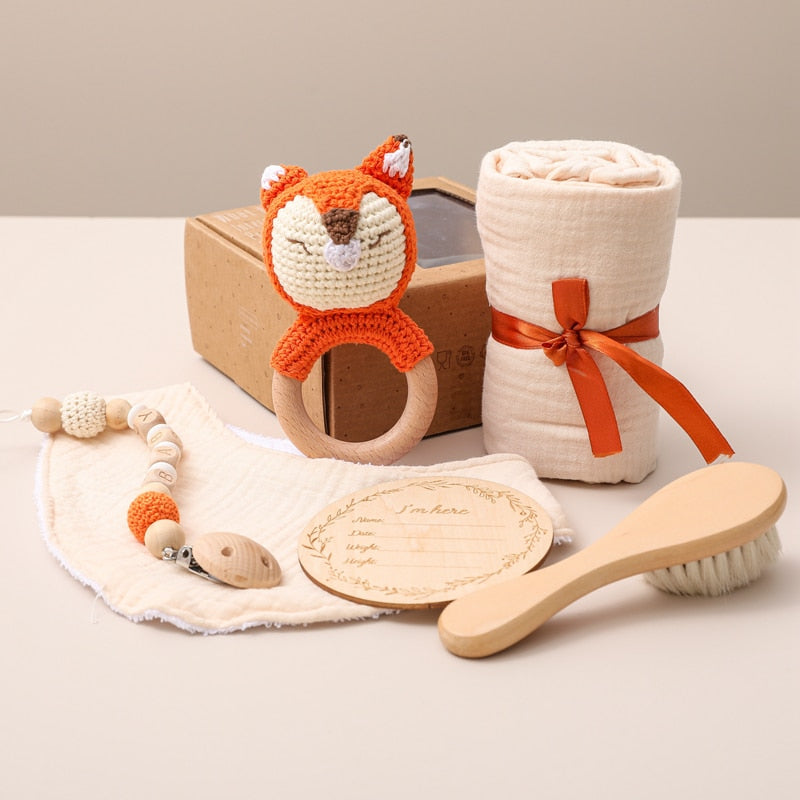 Lassen Sie uns 1 Set Babysachen Badetuch Baumwolldecke Pinsel Geschenkprodukte für Kinder Spielzeug Häkelrassel Box Weihnachtsgeschenk Geschenk machen