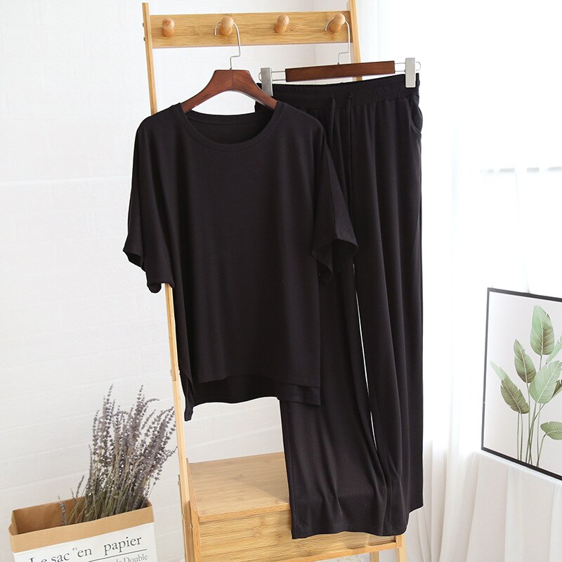 Summer Modal Cotton Pajamas For Women O-Neck Loose Sleepwear Set Two Piece Short Sleeve Lounge Wear Female Solid Homewear Suit