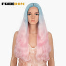 FREEDOM Synthetic Lace Wigs Long Natural Wave 30inch Omber Blue Rainbow Color Pink Hair Wigs Heat Resistant Fiber Cosplay Wigs