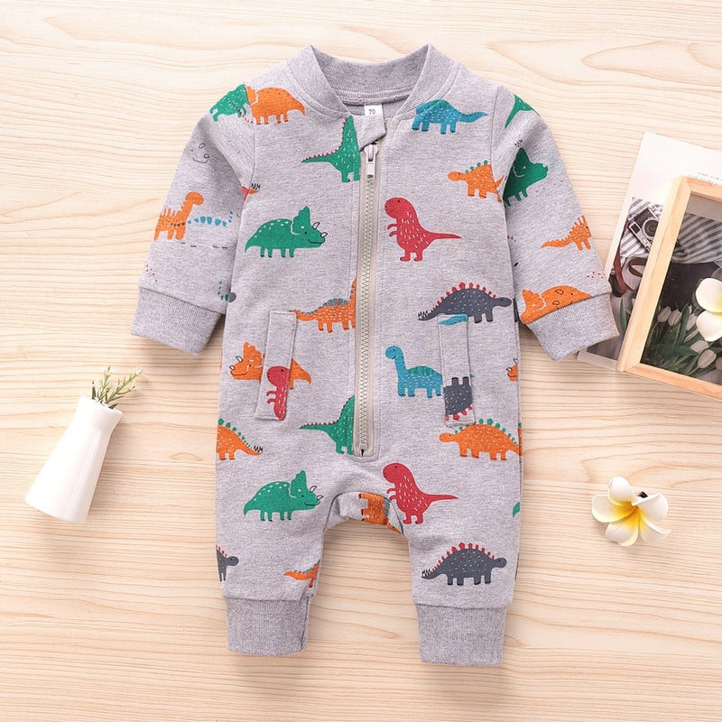 PatPat 2021 New Arrival Autumn and Winter Baby Dinosaur Jumpsuit Baby Boy casual Animal Dinosaur Jumpsuits Baby Clothes