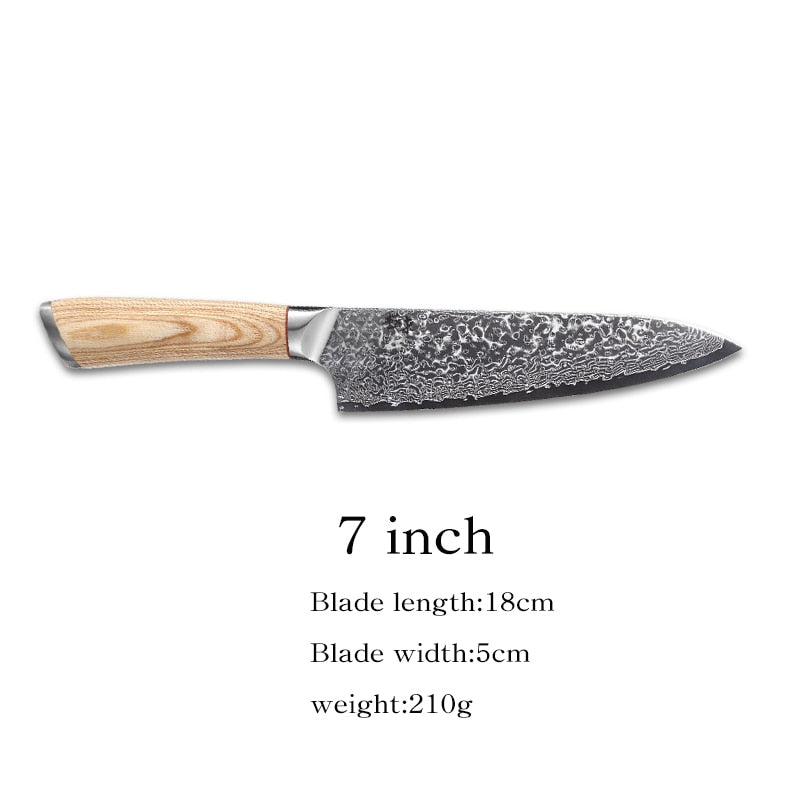 Acero de 67 capas V oro 10 Damasco cuchillo de cocina chef Gyuto Santoku Cleaver Paring Steak Slicing Utility Deshuesado Salmón