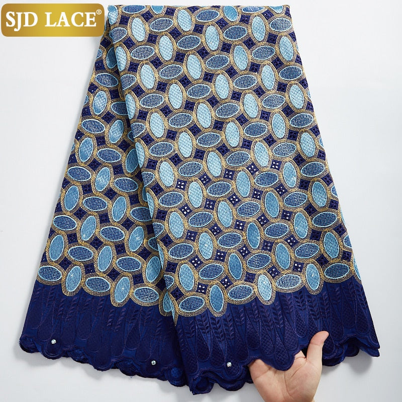 SJD LACE Hochwertige Schweizer Voile-Spitze 5 Yards afrikanischer Baumwoll-Spitzenstoff mit Loch im Dubai-Stil zum Nähen von nigerianischen Kleidungsstücken A2324