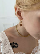 Brass With 18K Gold Padlock Statement Drop Earring Women Fine Jewelry Designer T Show Runway Gown Jewelry Rare INS Japan Korean