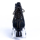 Black Lether Roller Skates Shoes 4-Wheel Double Row Flash Ourdoor Adult Man Woman Patines Shoes Europe Size 36-45