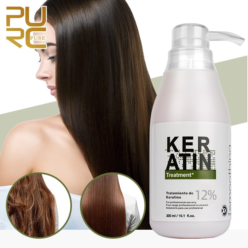 PURC Brazilian keratin 12% formalin 300ml keratin treatment Curly Hair Straightening Smoothing Product repair damaged hair