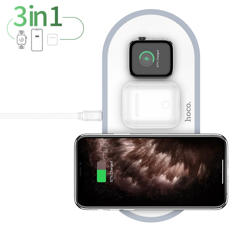 Hoco 3 en 1 cargador inalámbrico Pad Qi carga rápida para iPhone 11 12 Pro Max XS XR cargador rápido para iWatch 5 4 3 2 1 Airpods Pro
