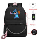 Disney Kawaii Stitch Bag Zipper USB Charging Mochila Capacity Backpack Women Kpop School Bags for Teenage Girls Students