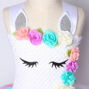 Flower Girls Unicorn Tutu Dress Pastel Rainbow Princess Girls Birthday Party Dress Children Kids Halloween Unicorn Costume 1-14Y