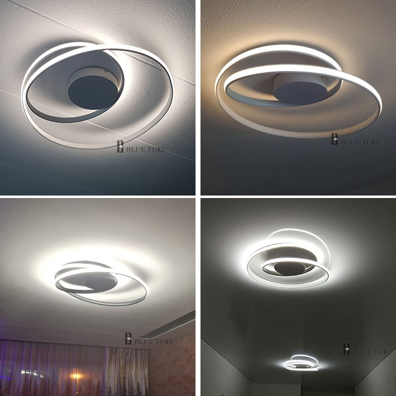 Gran oferta de luces de techo LED modernas para sala de estar, dormitorio, comedor, luminarias, lámparas de techo blancas y negras, accesorios AC110V 220V