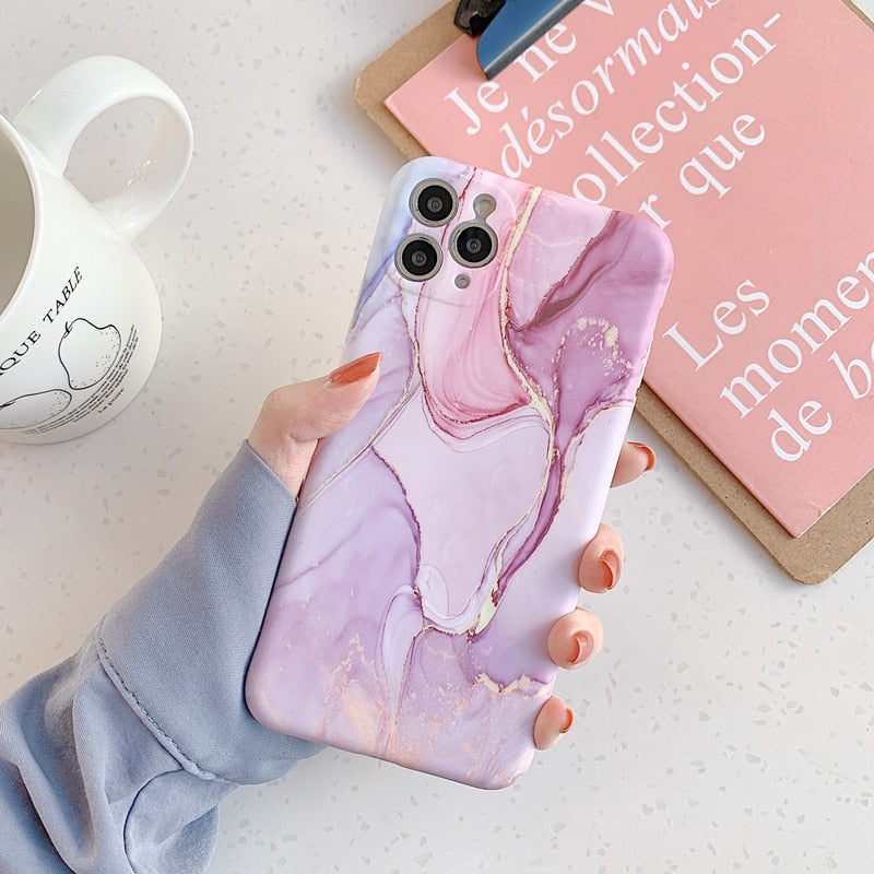 Luxury Marble Phone Case For iPhone 11 12 13 Pro Max XS X XR 7 8 Plus mini Shockproof SE 2020 Soft Silicone Matte Cases Cover