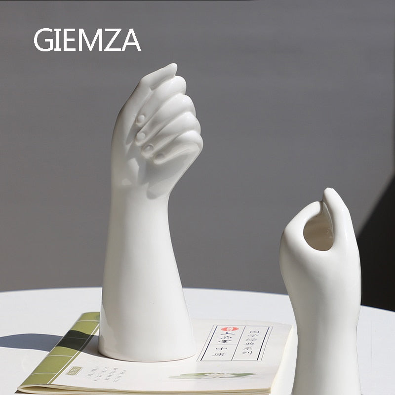 GIEMZA Hands Ceramic White Vase Decor Blender No Plant Flower 1pc Hydroponics Cemetery Stand Einzigartige Vasen Bürotisch
