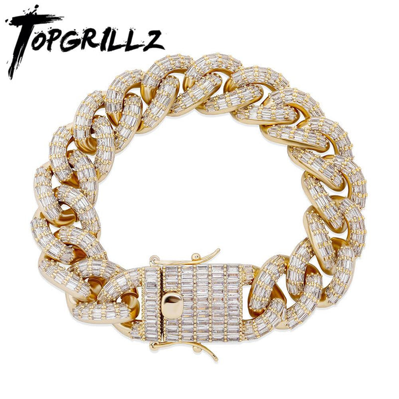 TOPGRILLZ 16mm Miami Cuban Chain Bracelet 4 COLORS High Quality Copper Material Iced Out Cubic Zirconia Hip Hop Jewelry For Gift