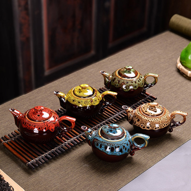 Tetera tradicional china con esmalte de cambio de horno, servicio de juegos de té de diseño elegante, regalos creativos de tetera roja de China