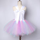 Flower Girls Unicorn Tutu Dress Pastel Rainbow Princess Girls Birthday Party Dress Children Kids Halloween Unicorn Costume 1-14Y