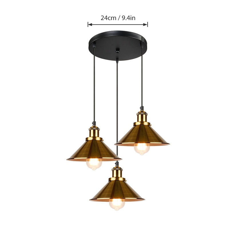 Retro Industrial Ceiling Chandeliers Iron E27 Pendant Lamps For Kitchen Bedroom Restaurant Home Black/Gold 3 Heads Hanging Light