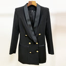 TOP QUALITY 2022 Baroque Designer Dress Women's Long Sleeve Satin Collar Double Breasted Lion Buttons Notched Collar Dress