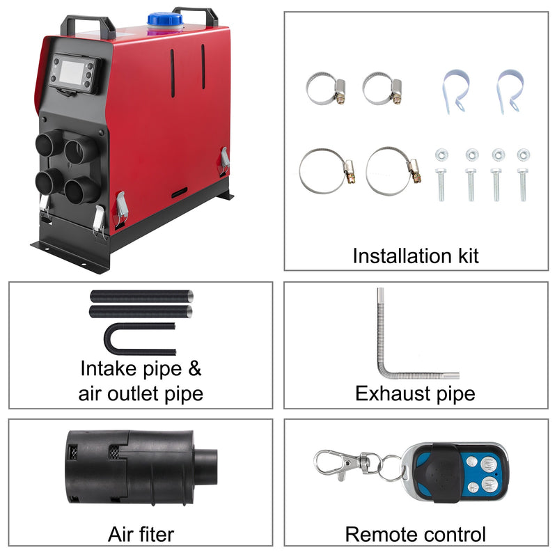 VEVOR 5KW 12V Diesel Air Heater 4 Air Outlets All in One With LCD Switch and Remote Control for Car Bus RV Trucks Camper Vans