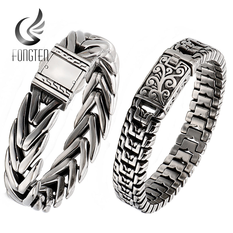 Fongten Retro Personalize Men Bracelet Hip Hop Chain Stainless Steel Charms Cuff Bangle Bracelets Jewelry 2020