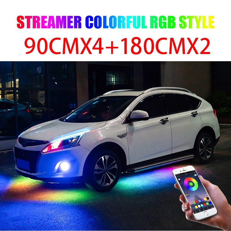 Niscarda 4PCS 12V IP65 App Control RGB Tira de LED debajo del automóvil 60 90 120cm Tubo Underglow Underbody System Luz de neón