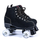 Black Lether Roller Skates Shoes 4-Wheel Double Row Flash Ourdoor Adult Man Woman Patines Shoes Europe Size 36-45