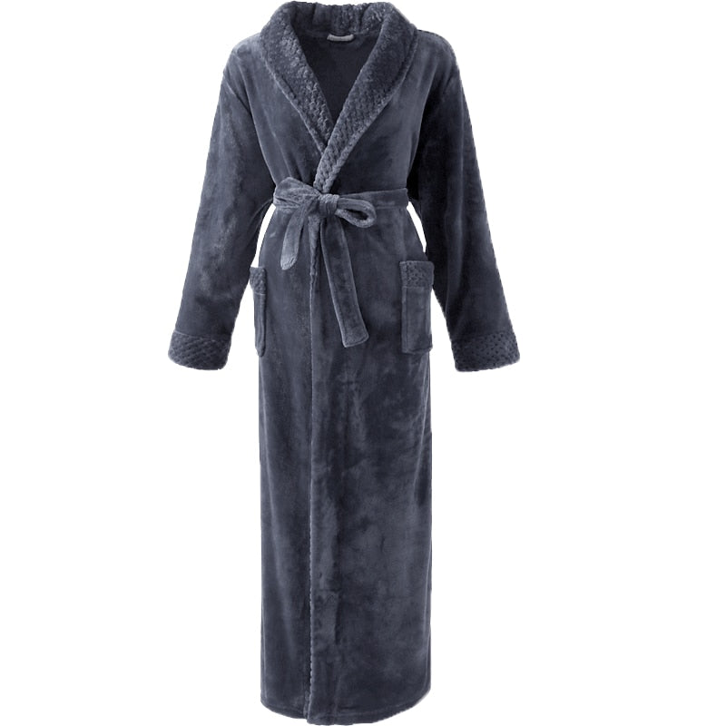 Herren Langer Dicker Warmer Flanell Bademantel Plus Größe Damen Roben Korallen Fleece Bademantel für Winter Morgenmantel Herren Kimono Nachtwäsche