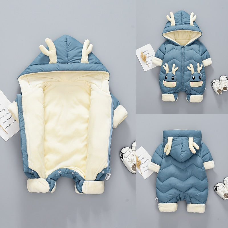 OLEKID 2022 Baby Winter Snowsuit Plus Velvet Thick Baby Boys Jumpsuit 0-2 Years Newborn Romper Baby Girls Overalls Toddler Coat