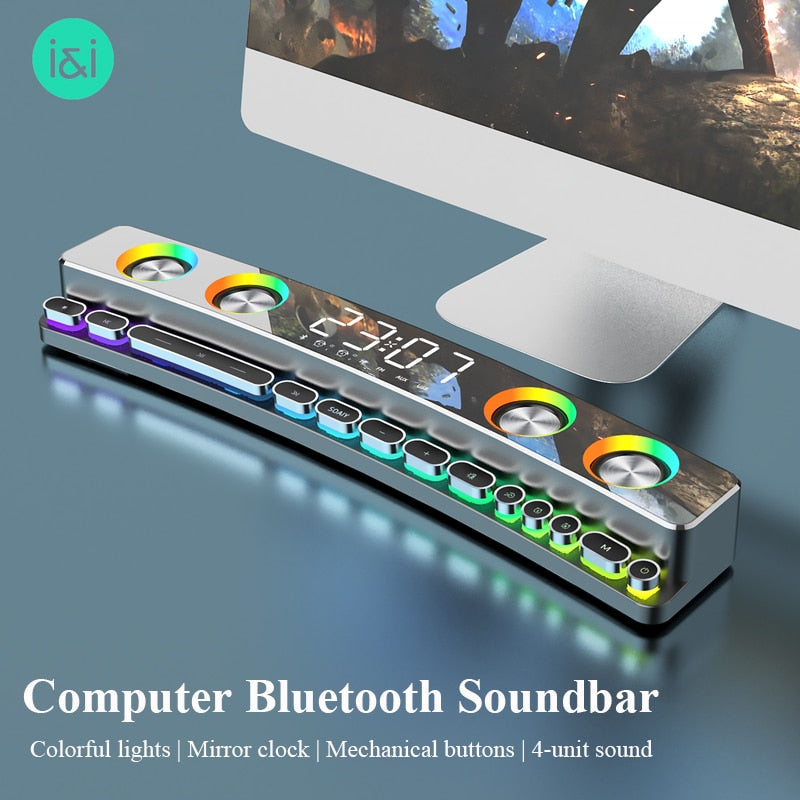 3600 mAh Bluetooth Wireless Game Speaker Soundbar USB 3D Stereo Subwoofer AUX FM Home Clock Indoor Sound Bar Computer Lautsprecher